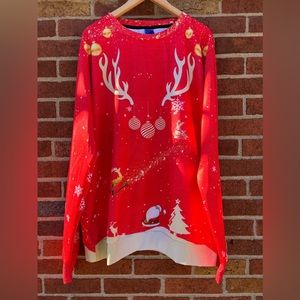 Christmas Reindeer Costume Long Sleeve Pullover Polyester Shirt Mens XXL Red
